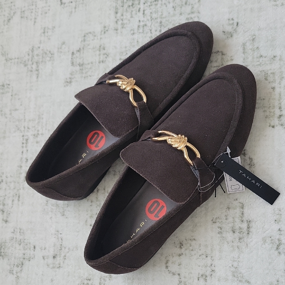 Tahari Dark Brown Loafers with Gold Accent - Picture 6 of 11